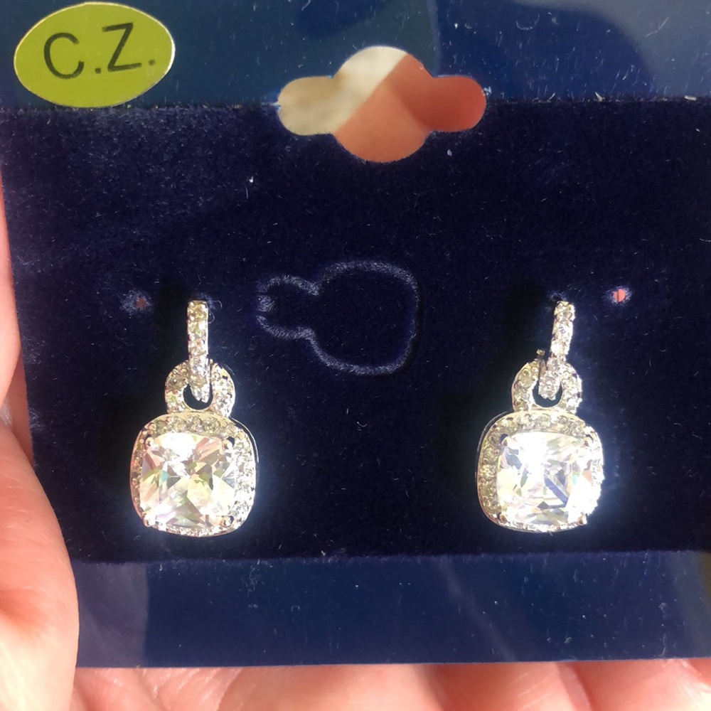 Cushion CZ Door Knocker Earrings,NWT